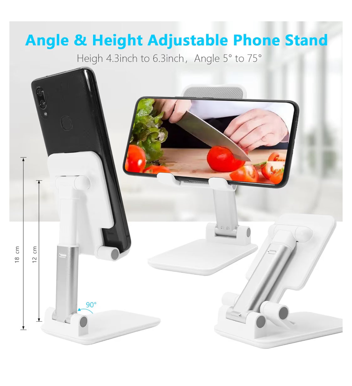Foldable Adjustable Phone Stand – Height & Angle Adjustable | Portable Desk Holder